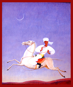 Middle Eastern painting of a man and horse