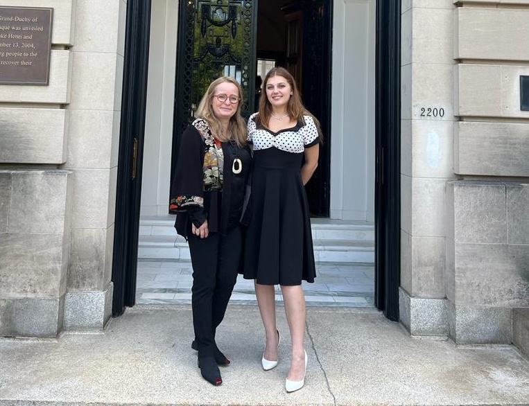 Jacky Linden with Nicole Bintner-Bakshian, the Luxembourg ambassador, at the Embassy of Luxembourg in Washington, DC