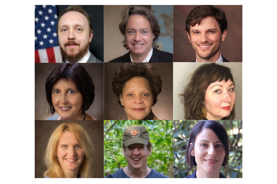 TOP ROW  Perry Corbett (Physics) Mark Curnutte (Sociology and Gerontology) Nathan French (Comparative Religion) MIDDLE ROW  Mila Ganeva (GRAMELAC) Yvette Harris (Psychology) Elisabeth Hodges (French, Italian, and Classical Studies) BOTTOM ROW  Tereza Jezkova (Biology) Christopher Myers (Biology) Michele Navakas (English)