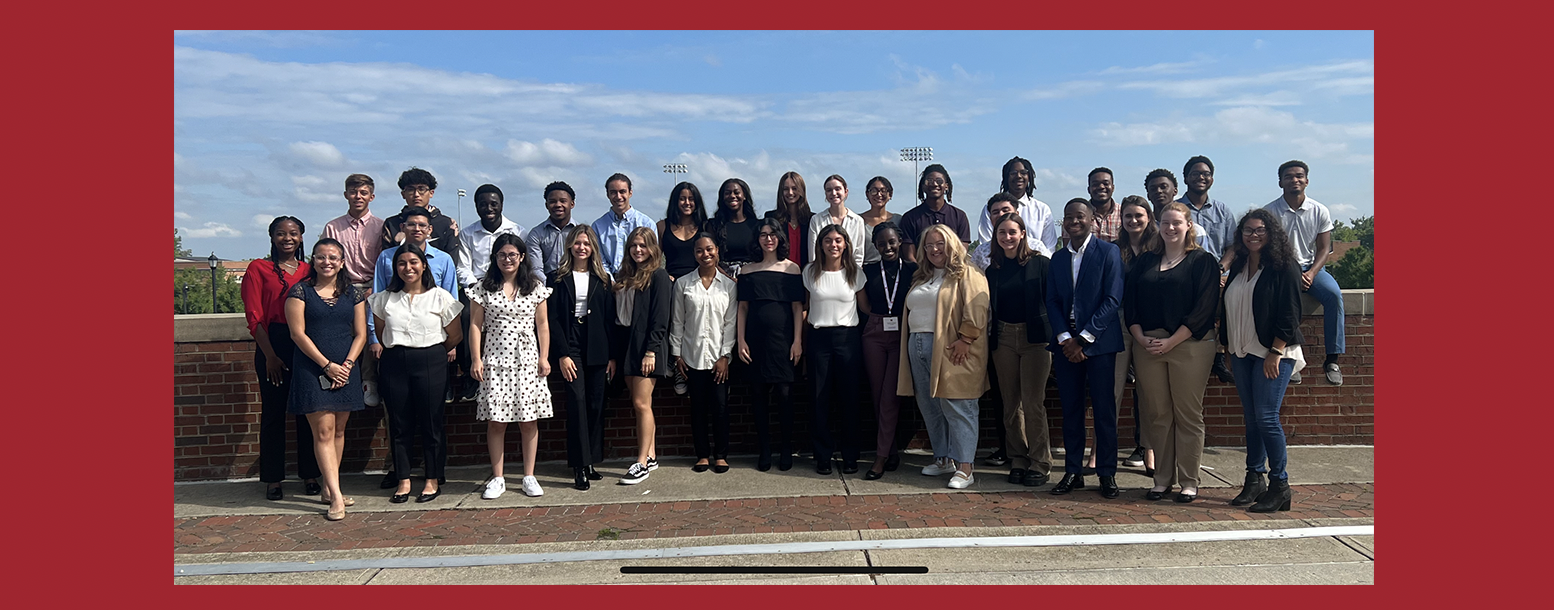 LSAMP student group gather behind Garland Hall