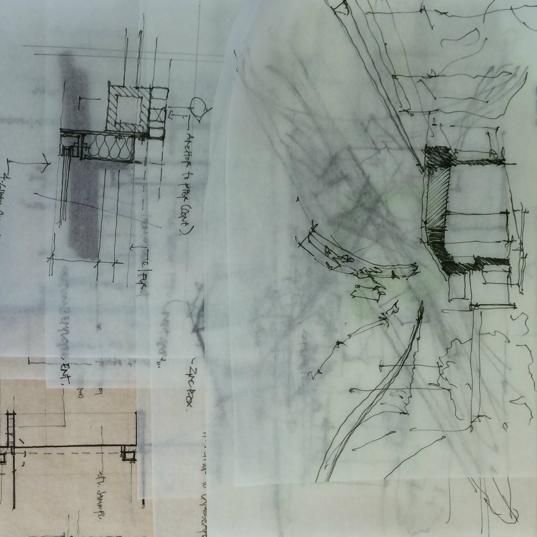architectural drawings on trace paper  