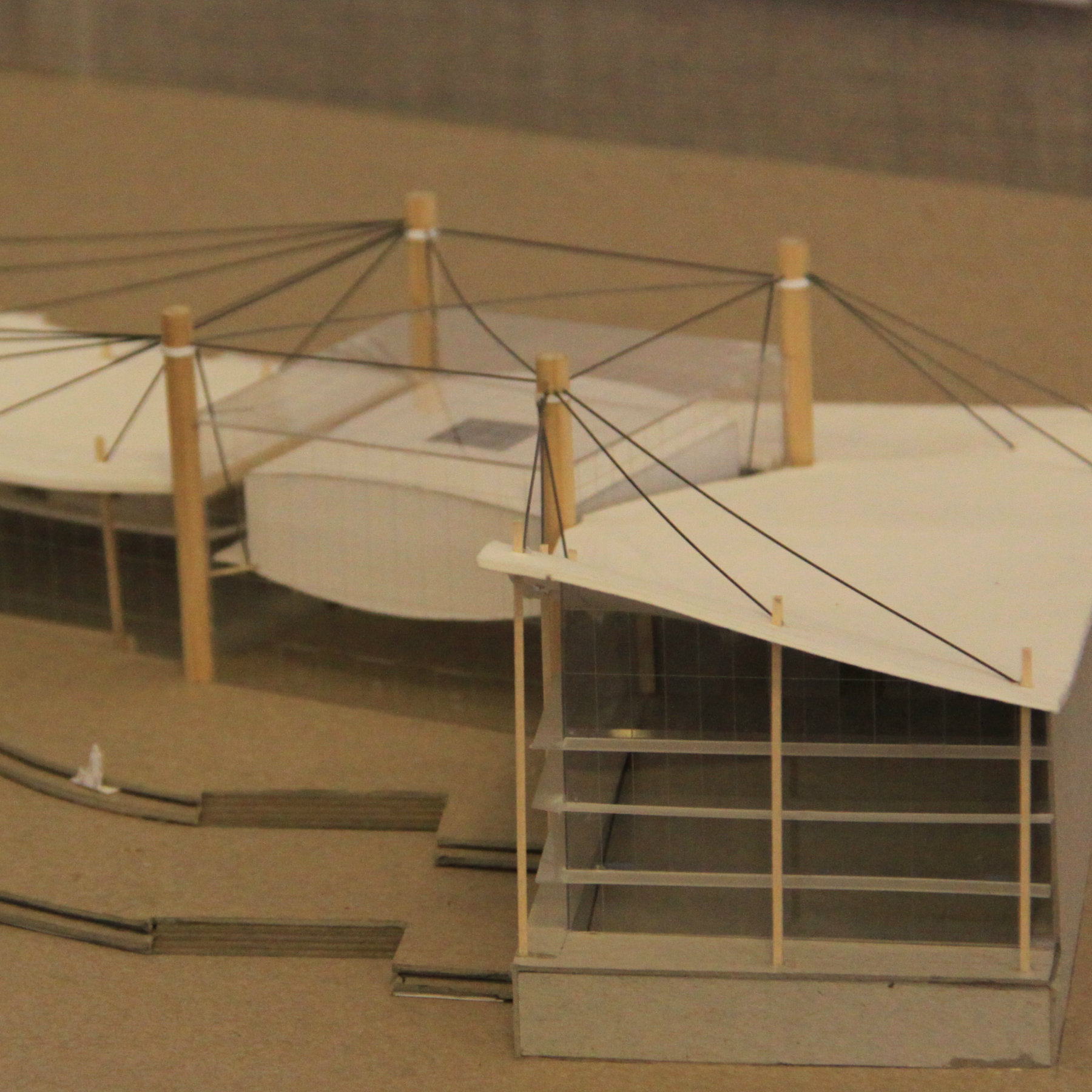 model of a building using tension wires 