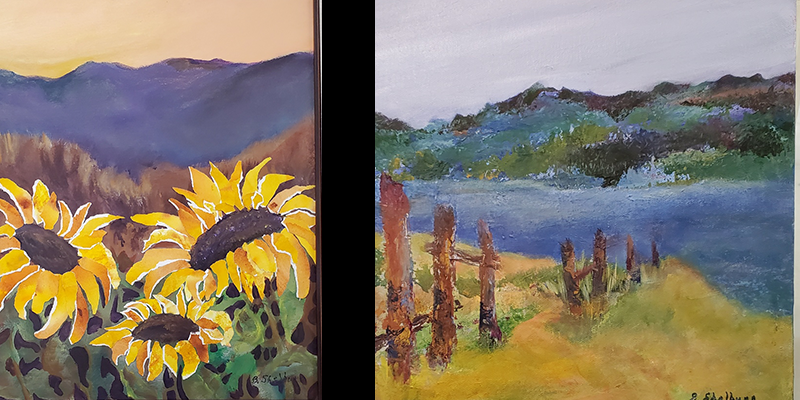 sunflowers and a landscape painting