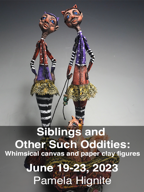 Siblings and Other Such oddities:Whimsical canvas and paper clay figures
