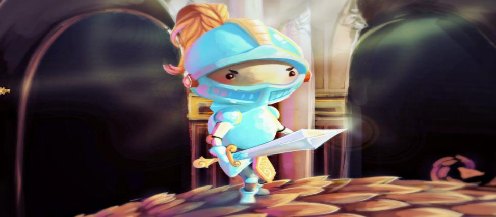 Legend of Ploom character, dressed as a knight and holding a sword