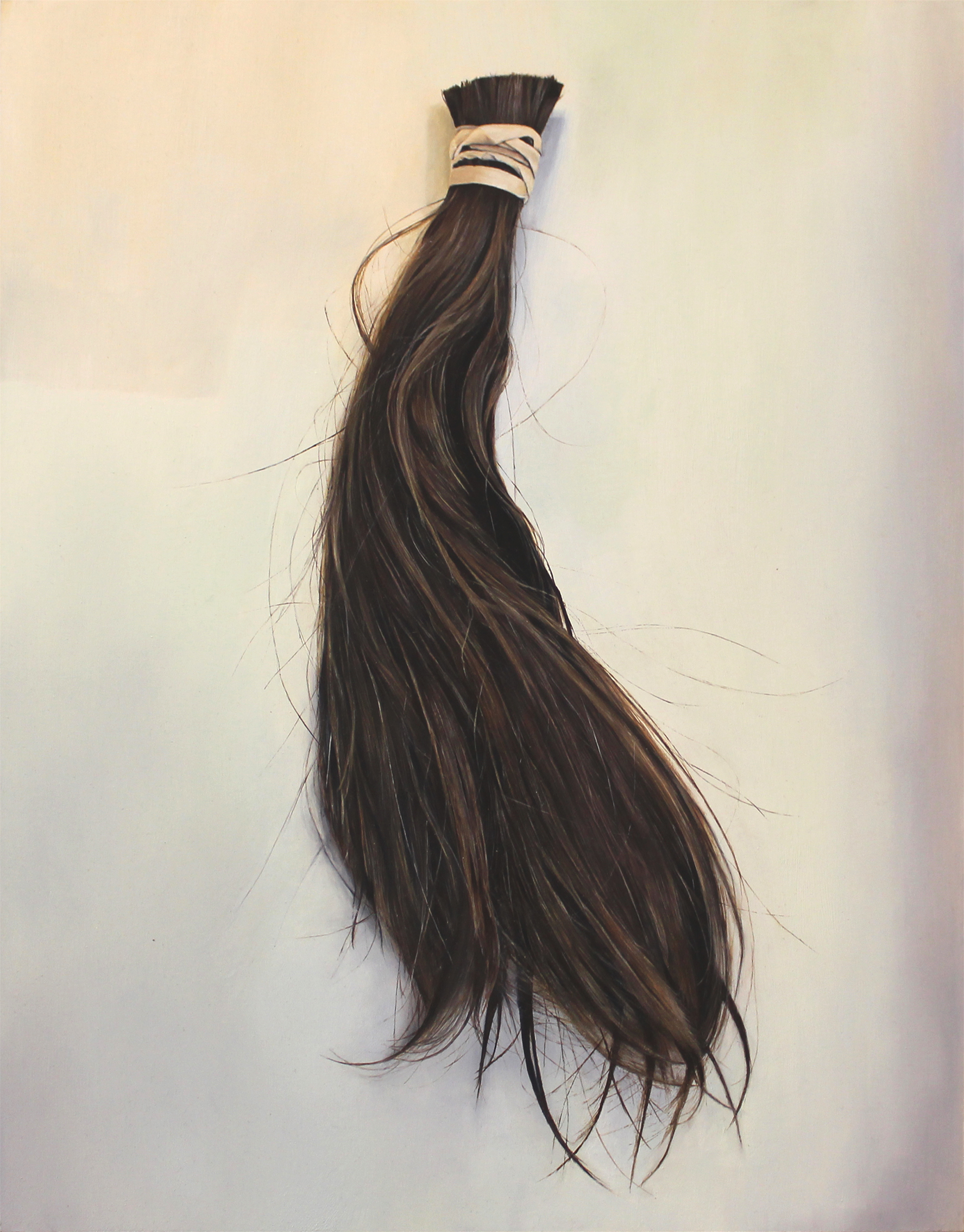 a finely detailed painting of a severed ponytail
