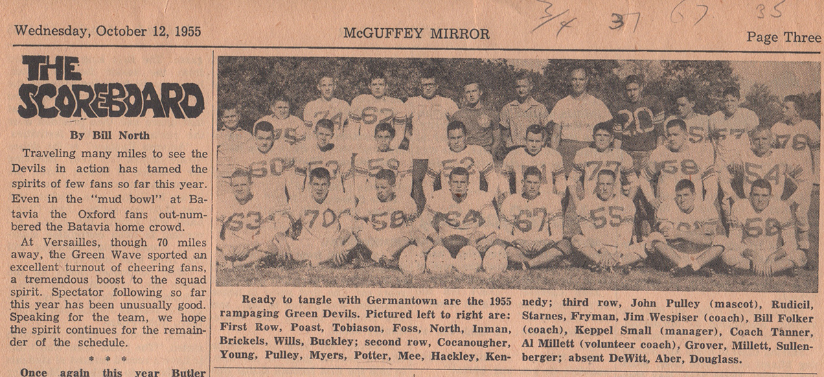 Newspaper clipping depicting the McGuffey football team