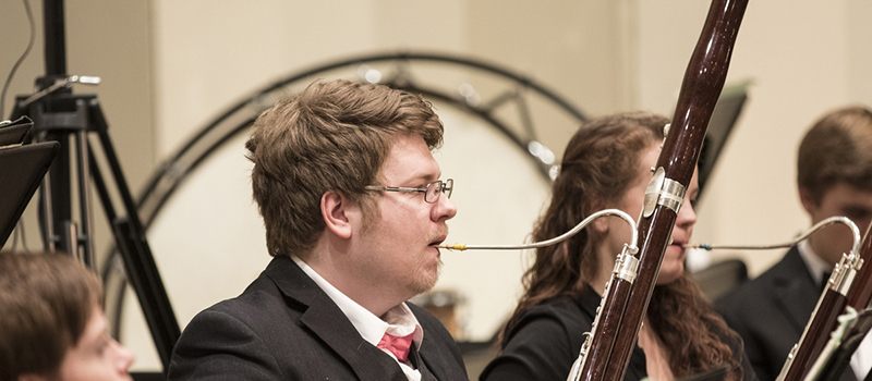 Bassoon players perform in the Symphony Orchestra concert