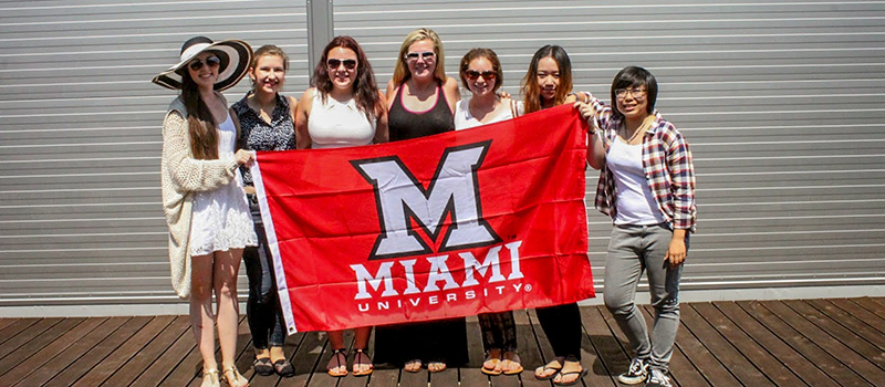 Miami Fashion students L to R, Lucy Hurley, Rachel Hucek, Amanda Smith, Elizabeth Penman, Emily Baker, Jingwen Xie, and Dianna Ng