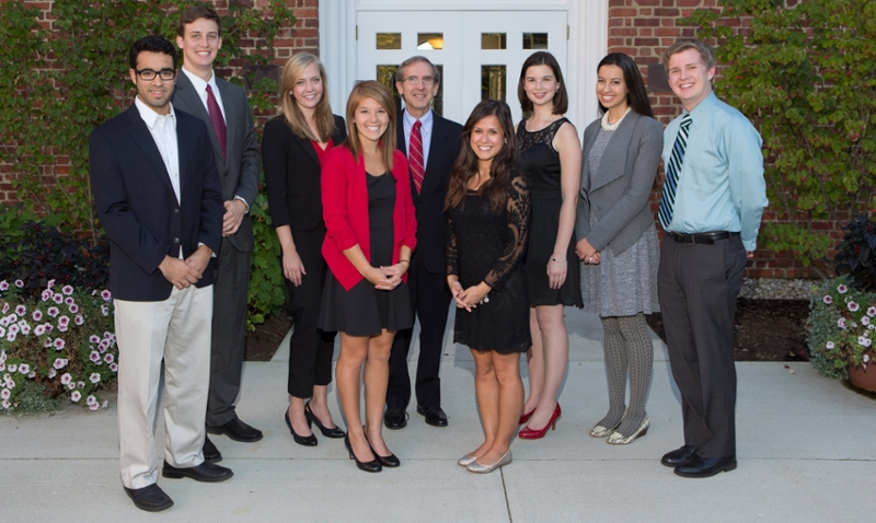  The 2014 Provost's Academic Achievement Award winners, from left to right: Sam Korach, Daniel Ferriell, Kirsten Melling, Nicole Fisher, Interim Provost Ray Gorman, Asia Ameigh, Carly Mungovan, Anissa Khan and Mathew Giffin (photo by Scott Kissell). The 2014 Provost's Academic Achievement Award winners, from left to right: Sam Korach, Daniel Ferriell, Kirsten Melling, Nicole Fisher, Interim Provost Ray Gorman, Asia Ameigh, Carly Mungovan, Anissa Khan and Mathew Giffin (photo by Scott Kissell).