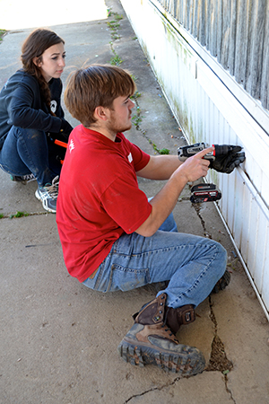 students skirting trailers