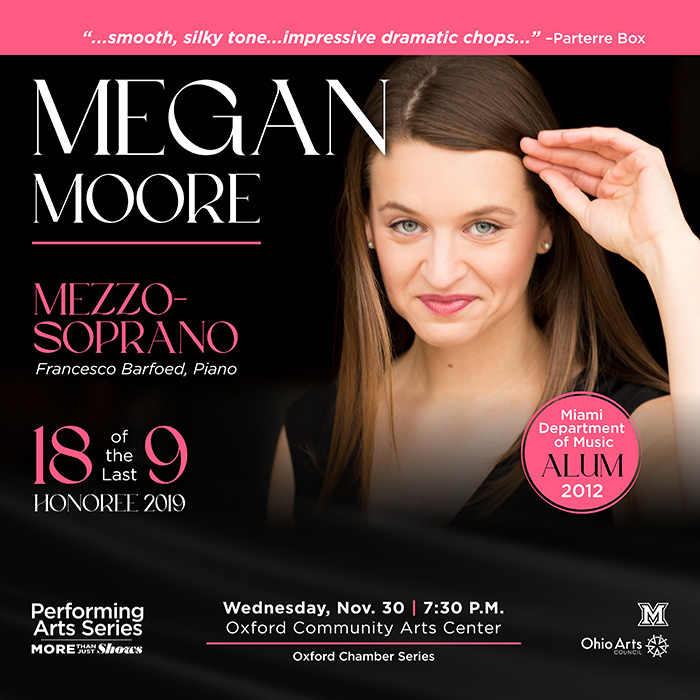  Headshot of solo singer Megan Moore in the style of a magazine cover
