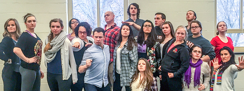 People strike humorous poses in Master class group picture featuring Intergalactic Nemesis as guest lecturers