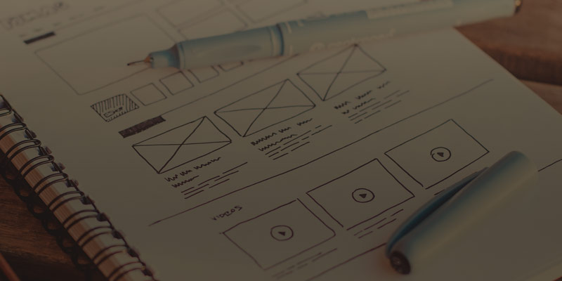 wireframe website drawings in a sketchbook