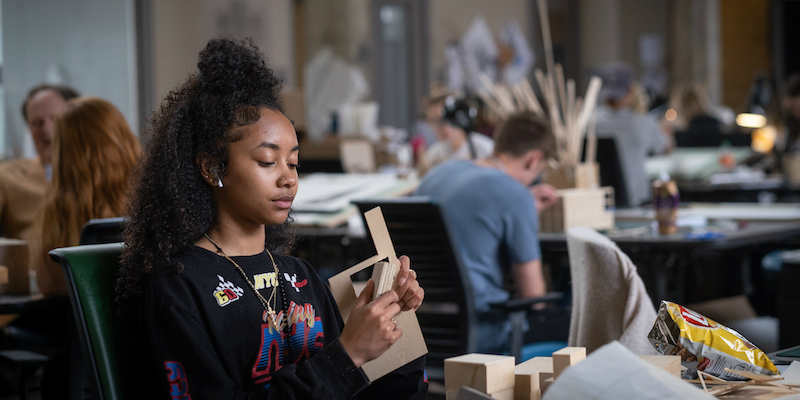 female student working in studio