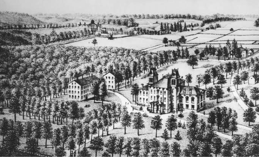 1875 engraving of aerial view of Miami Campus