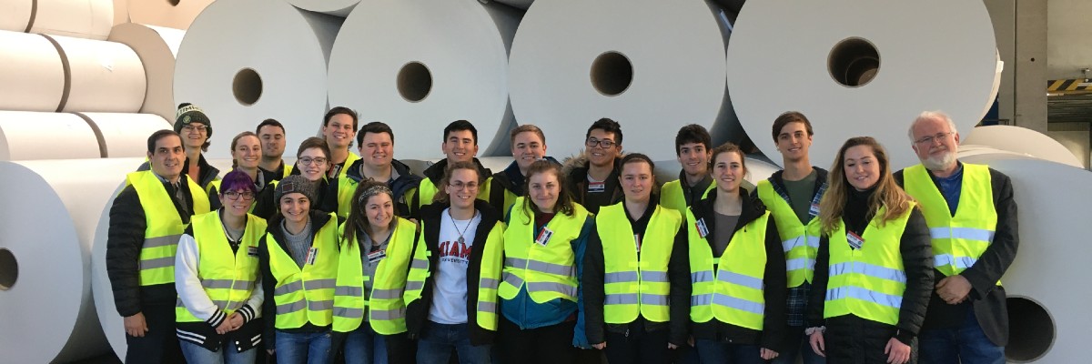 Students studying aboard in Europe wearing safety vest