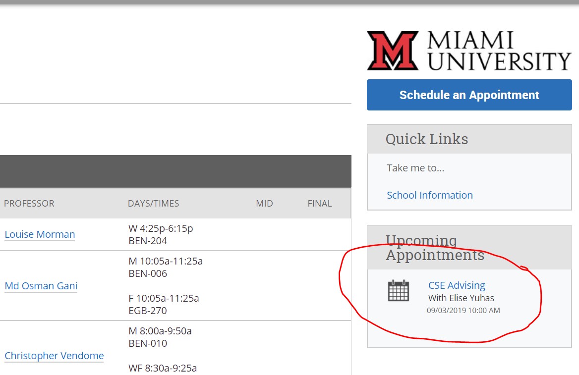 When you click "SSC - Campus," you will be redirected to Navigate, the online advising appointment system. On the far right side, under Upcoming Appointments, click the title of the appointment you would like to cancel.