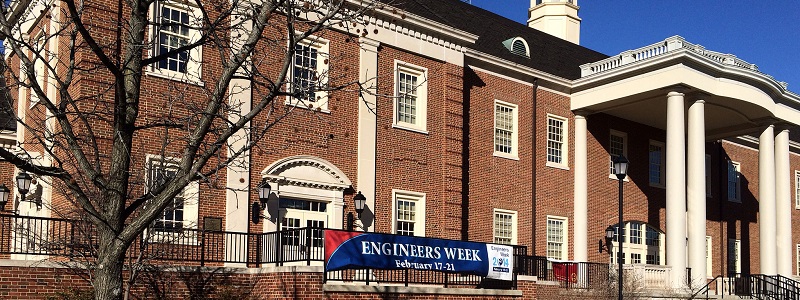 Engineers Week banner displayed outside of Benton Hall