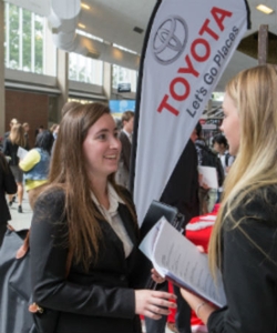 Student Discusses Opportunities with Toyota Recruiter