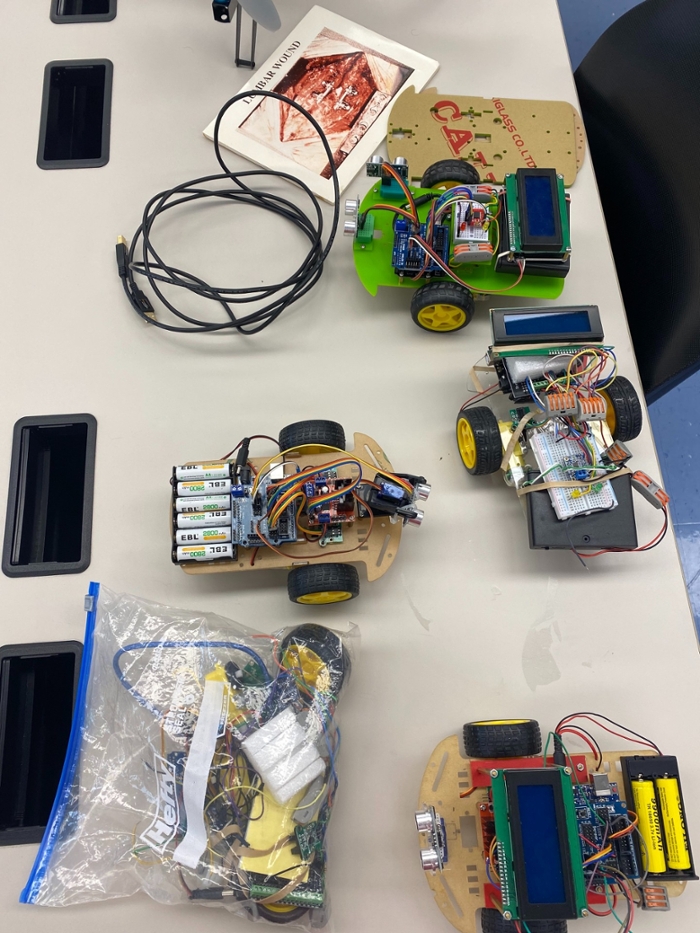 Some of the robots that summer scholars student built
