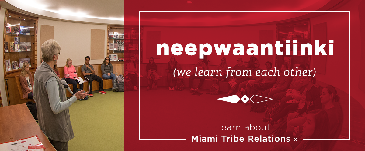 Learn about Miami Tribe Relations. Featuring: Bobbi Burke teaching a class in the Wiikiaami Room 
