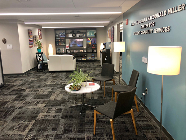 Student Disability Services lobby area inviting students to gather and fellowship