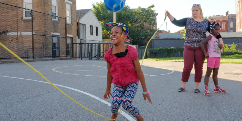  african-american girl jump ropes