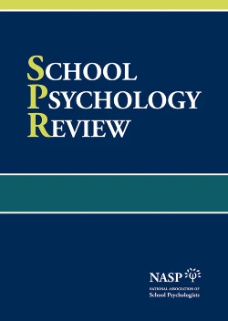 School Psychology Review Journal cover. Blue background with bold text of journal title and NASP logo (National Association of School Psychologists