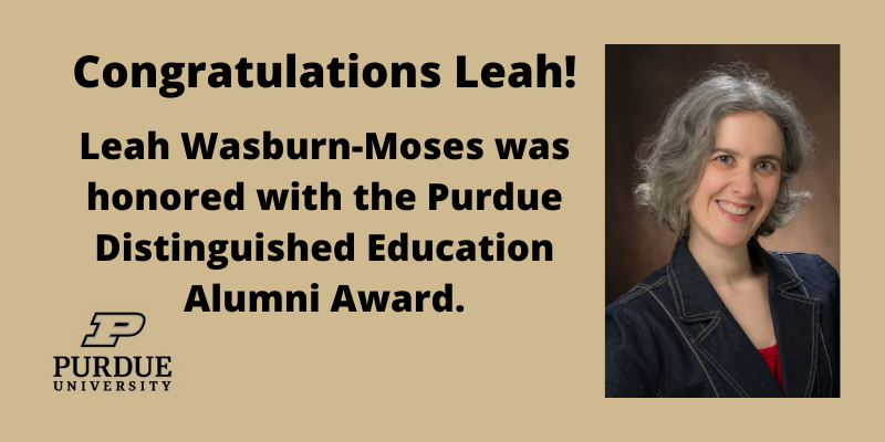Leah Wasburn-Moses to be honored with the Purdue Distinguished Education Alumni Award