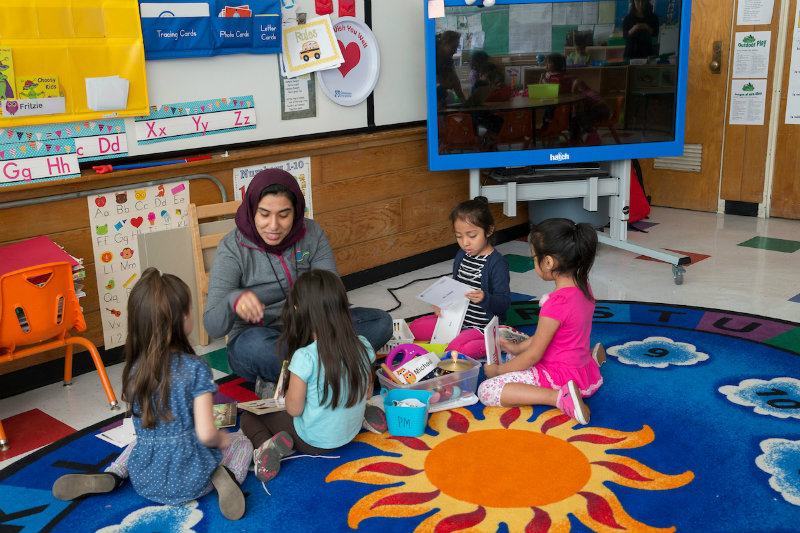 Teacher and students