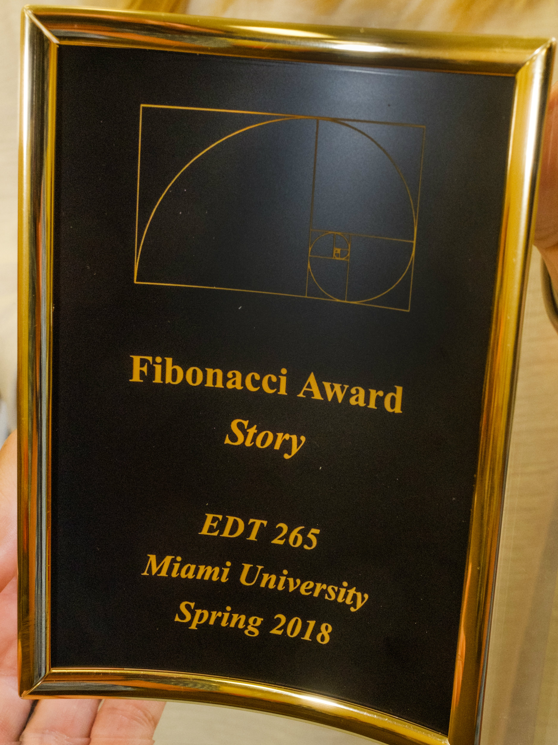 fibonacci award story, edt 265, Miami University, Spring 2018