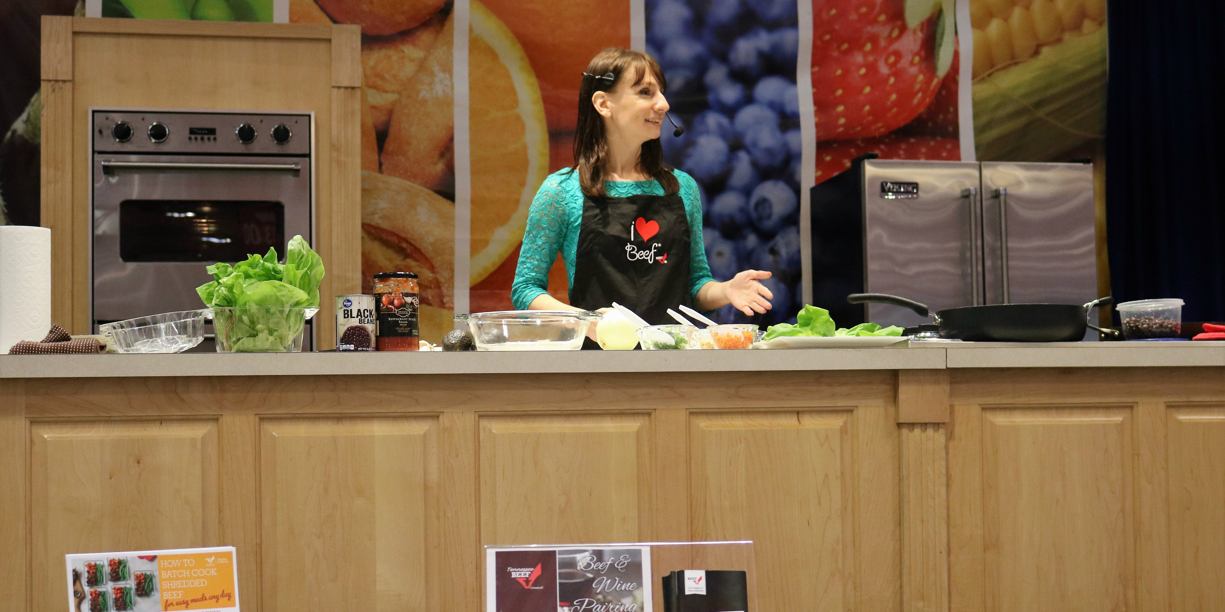 Karman Meyer giving a cooking demonstration at the Southern Women’s Show in Nashville