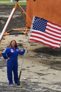 Jackie O'Brien poses with American Flag