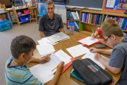 Dr. Sarah Watt with Talawanda students