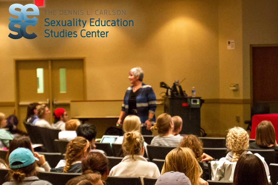 Richelle Frabotta giving a lecture about sexuality education