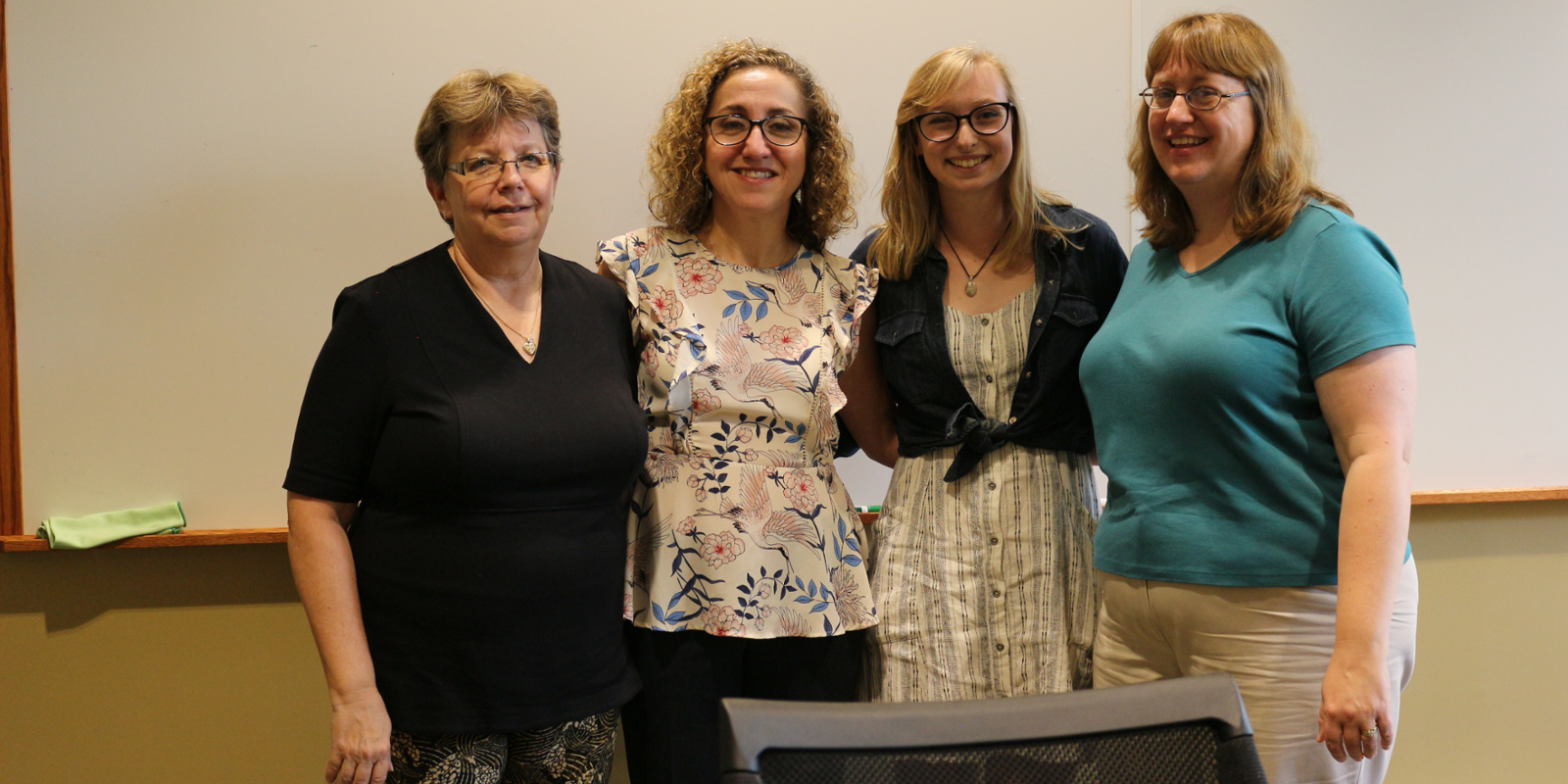 Pictured (left to right): Sara Hayes - Noyce project director, Nazan Bautista- Noyce PI, Cassie Campbell- Noyce scholar, Jennifer Blue- Noyce co-PI