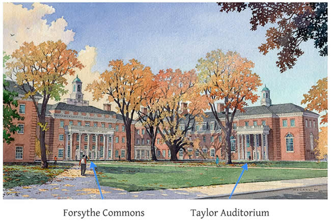Map of Farmer -- Points to Forsythe Commons and Taylor Auditorium