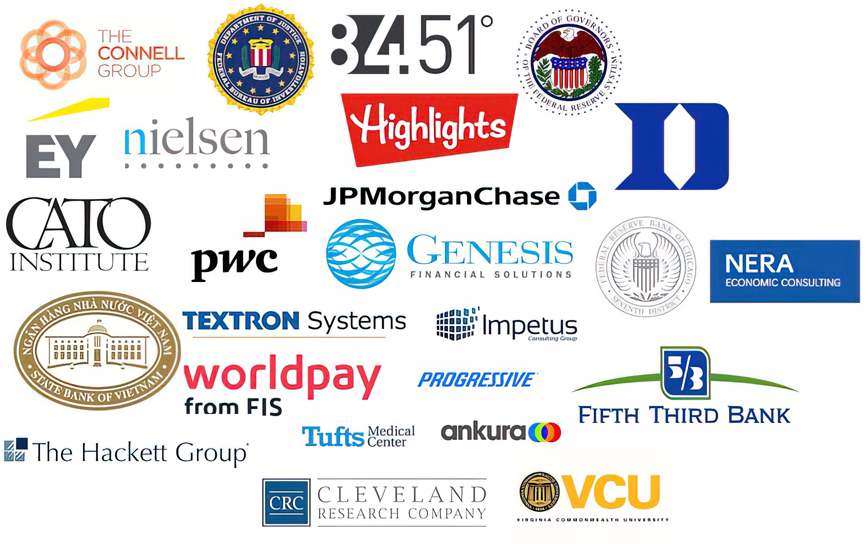 Recent 3+1 Student Placements (2014-2015 to 2018-2019): Federal Reserve Board of Governors, Deloitte, Worldpay, Textron Systems, JPMorgan Chase, NERA Economic Consulting, FBI, Federal Reserve Bank of Chicago, Genesis Financial Solutions, PwC Corporate Finance, Highlights for Children, The Connel Group, Central Bank of Vietnam, Cato Institute, Nielsen, Fifth Third Bank, EY, Virginia Commonwealth University, Duke University Law School.