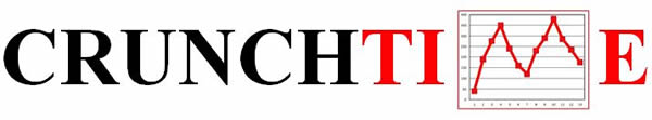 Crunchtime logo; 'CRUNCH' in all caps black letters and 'TIME' in all caps red letters. The 'M' in 'TIME' looks like a line graph
