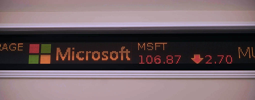  Stock ticker showing Microsoft price