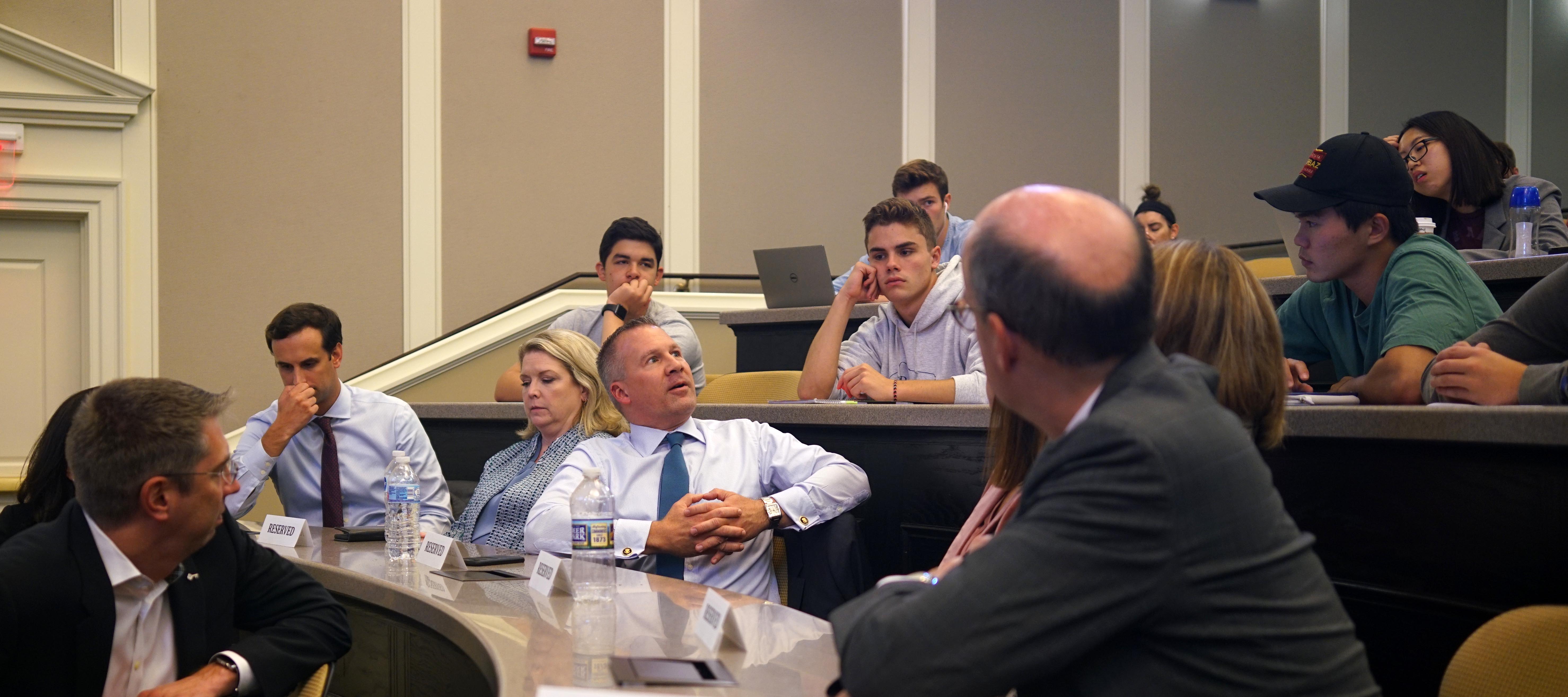  A Fifth Third Bank executive answer a student's question at a presentation