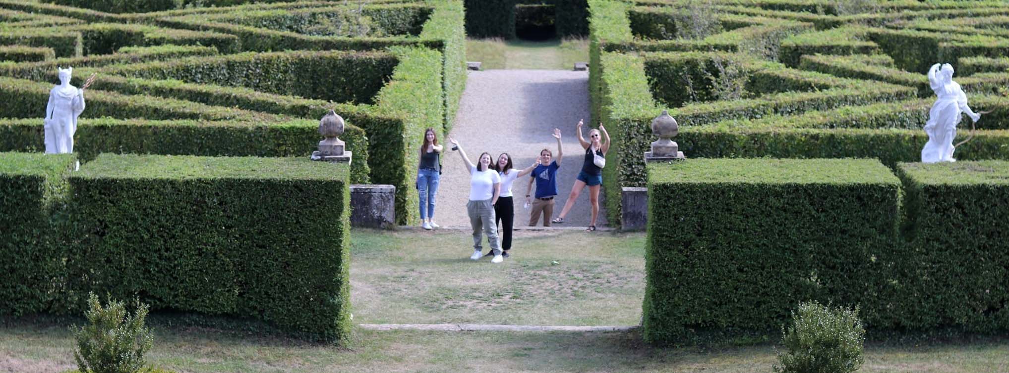  Students in a Luxembourg hedge maze