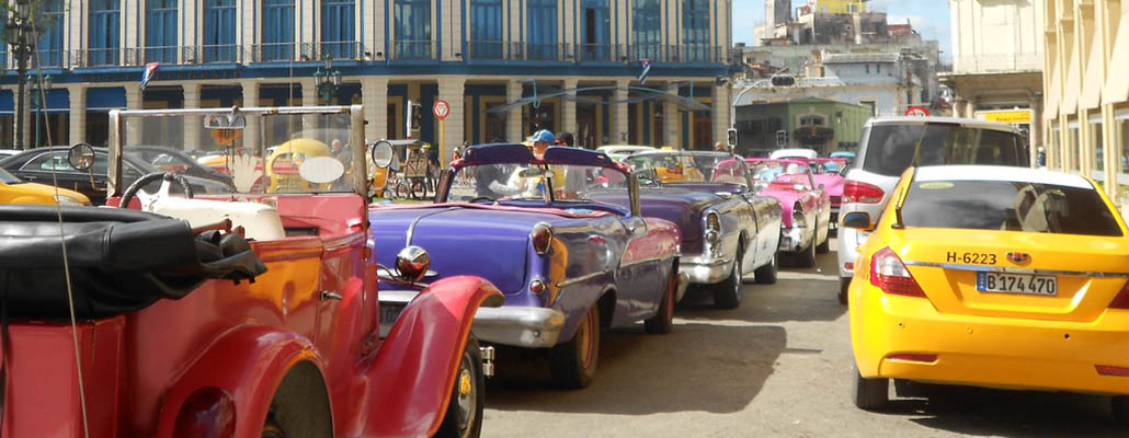  Classic cars lined up on a Cuban street