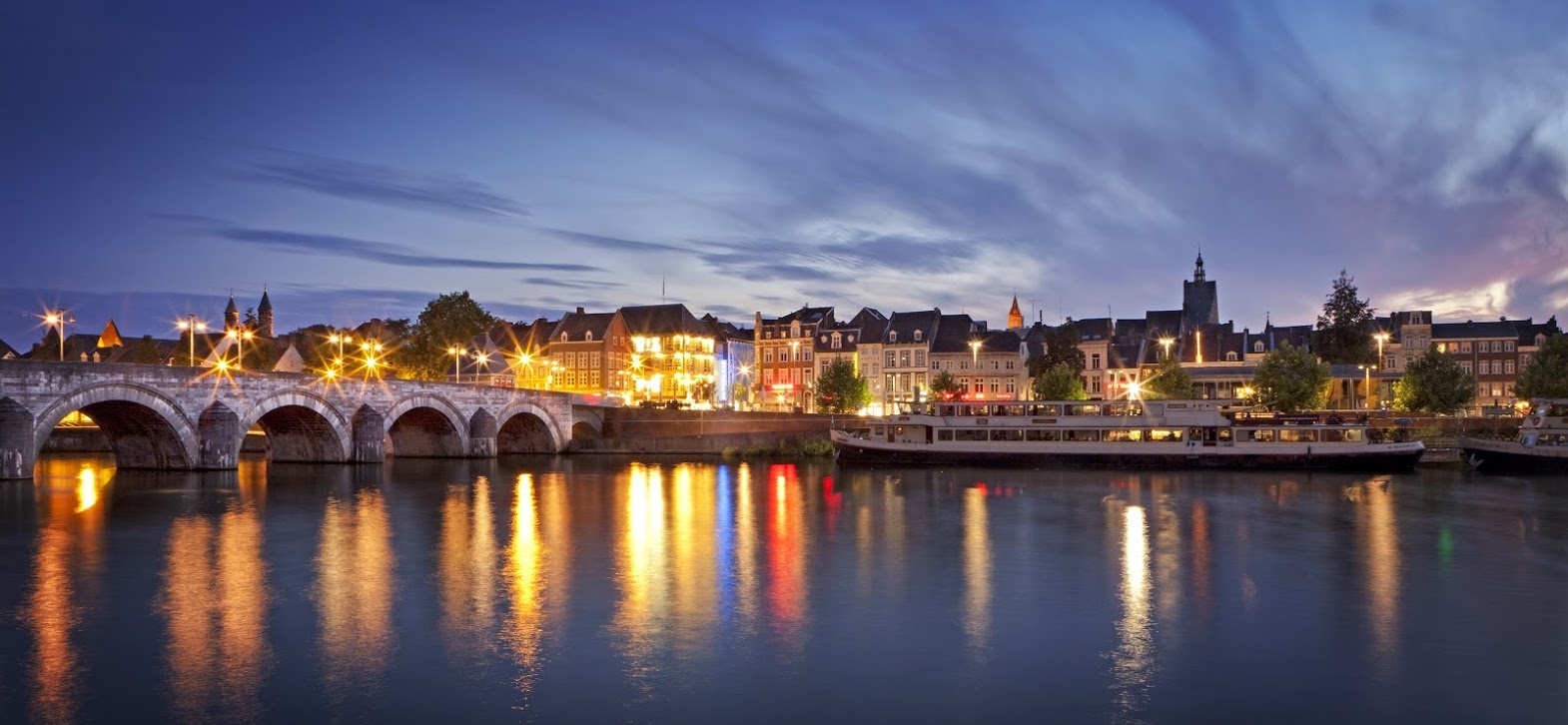  River in Maastricht at twilight