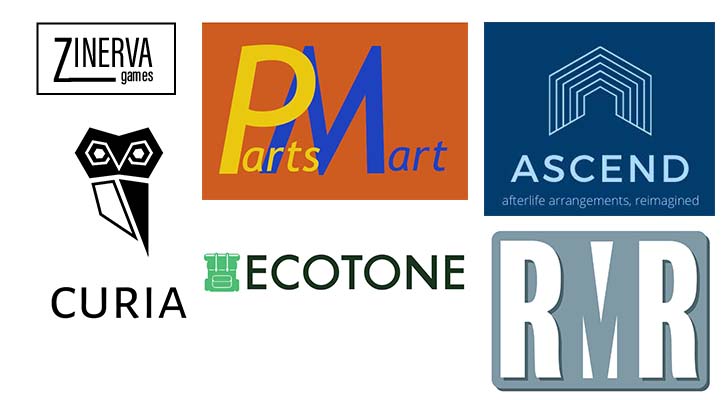 Logos of Ascend, PartMart, Curia, Ecotone, Zinerva Games, and RMR 