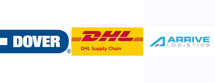 Logos for Dover, DHL, Arrive Logistics