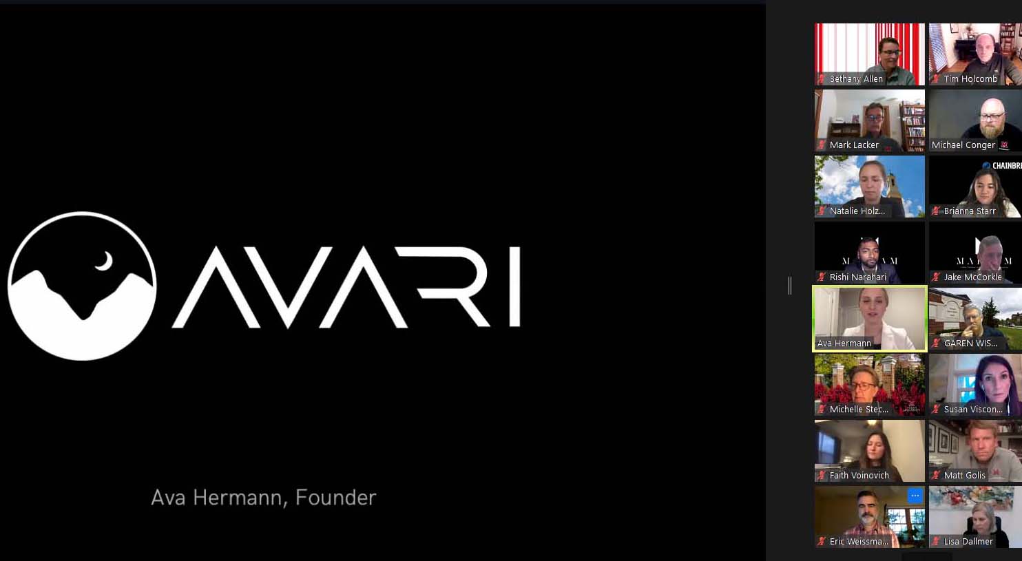 Ava Hermann talks about her company Avari during a virtual pitch competition