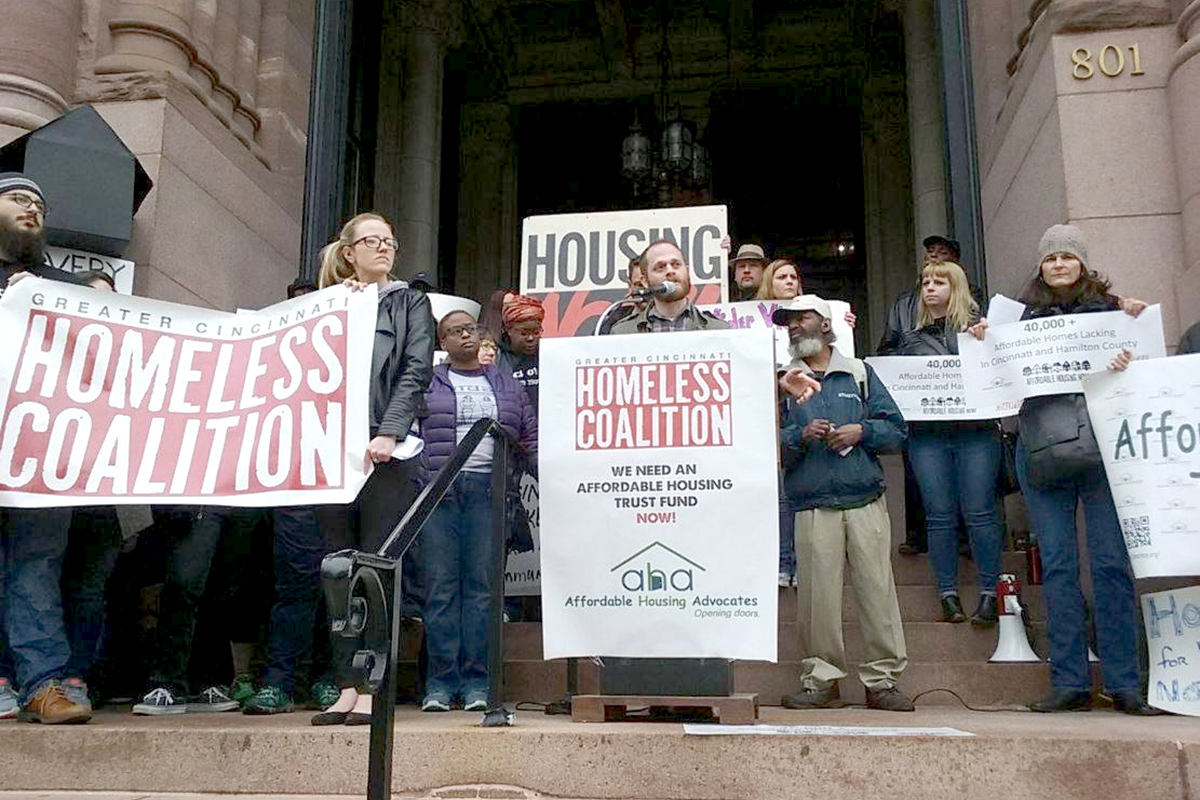 Homeless coalition activists at Cincinnati city hall