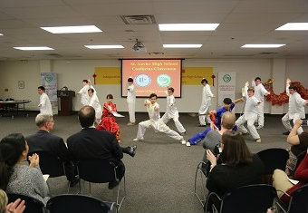 Students performing martial arts at St. Xavier High School